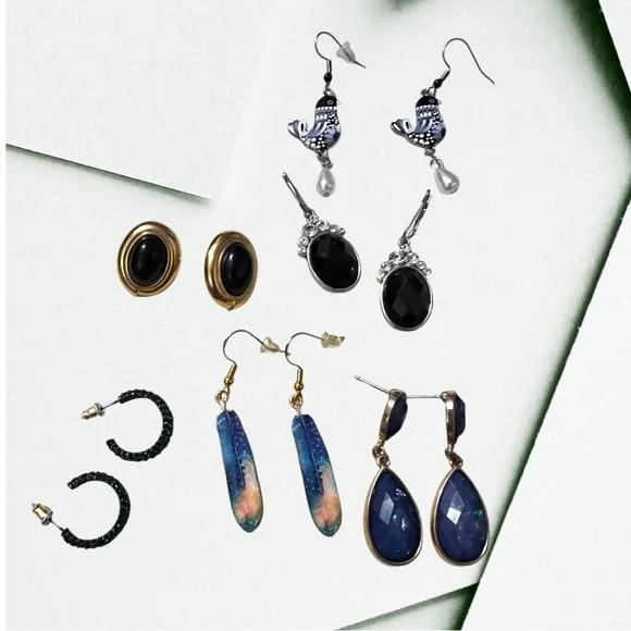 Assorted Pierced Earrings. The black with gold is a Monet, pierced. - Picture 1 of 5